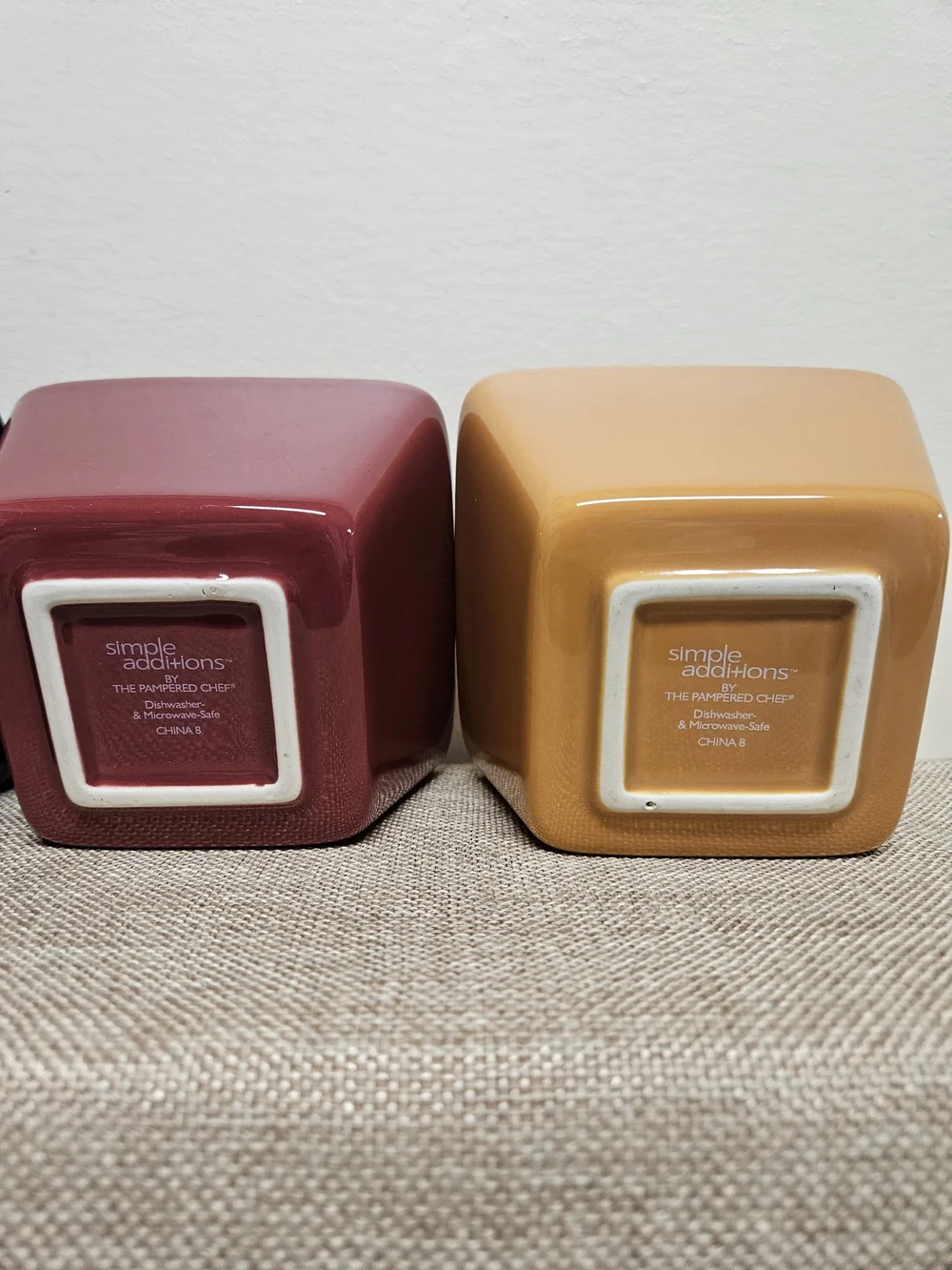 Pampered Chef Ceramic Snack Set in Burgundy, Mustard, and Navy